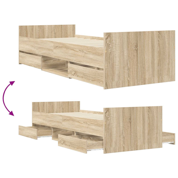 Sengestel med opbevaring Sonoma-eg 80 x 200 cm Konstrueret træ