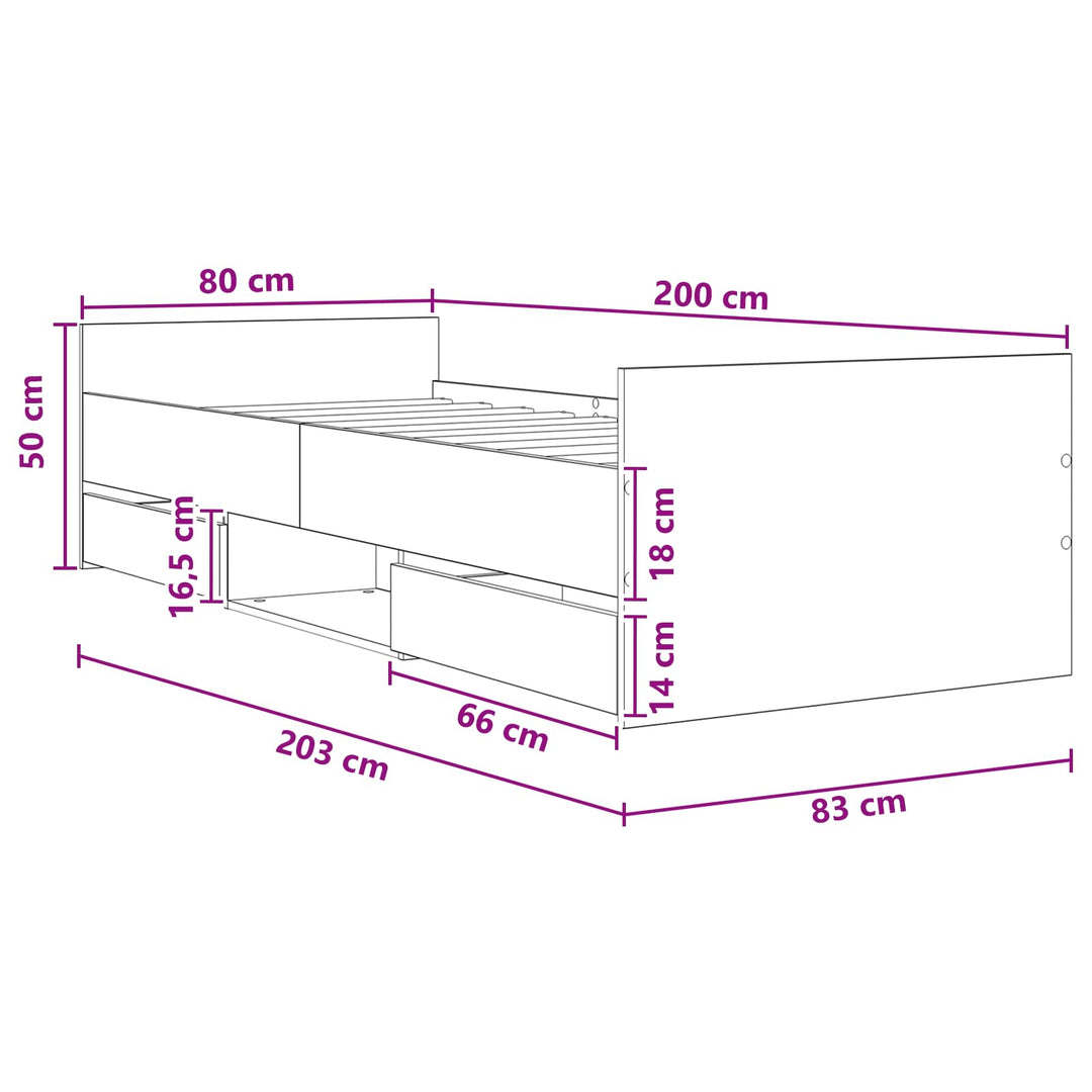 Sengestel med skuffe med hovedgærde Røget eg Konstrueret træ