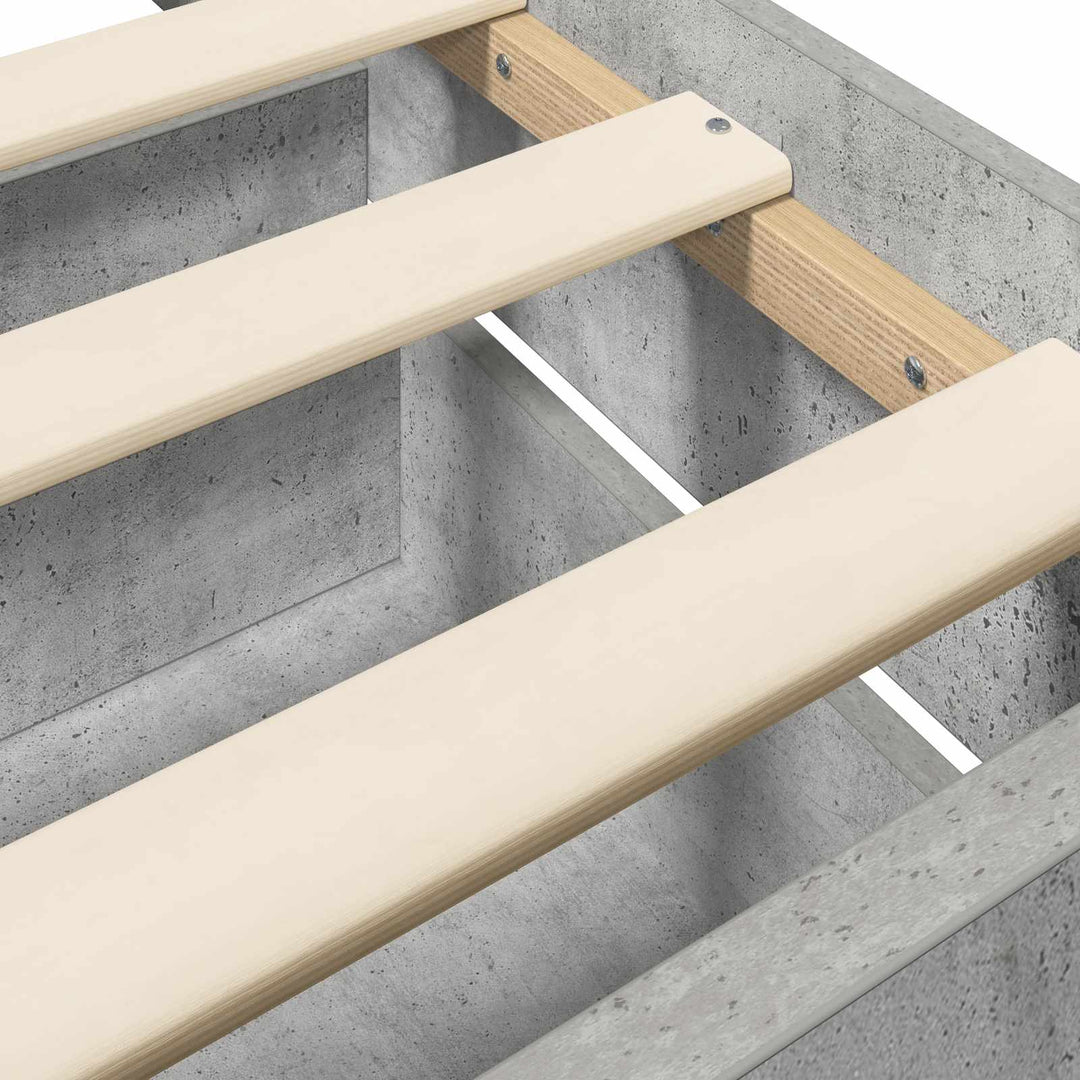 Sengestel med skuffe med hovedgærde Betongrå Konstrueret træ