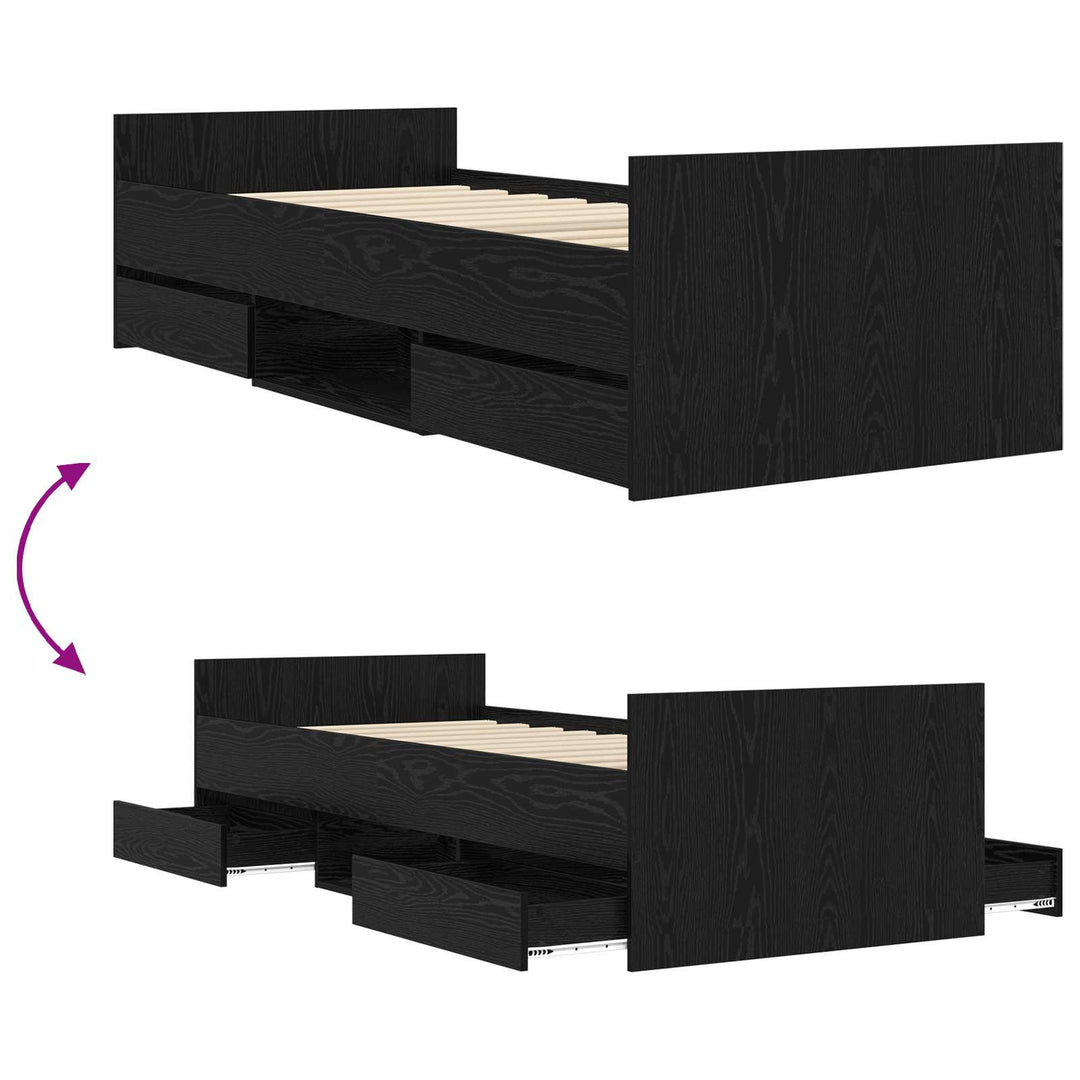 Sengestel med opbevaring Sort eg 80 x 200 cm Konstrueret træ