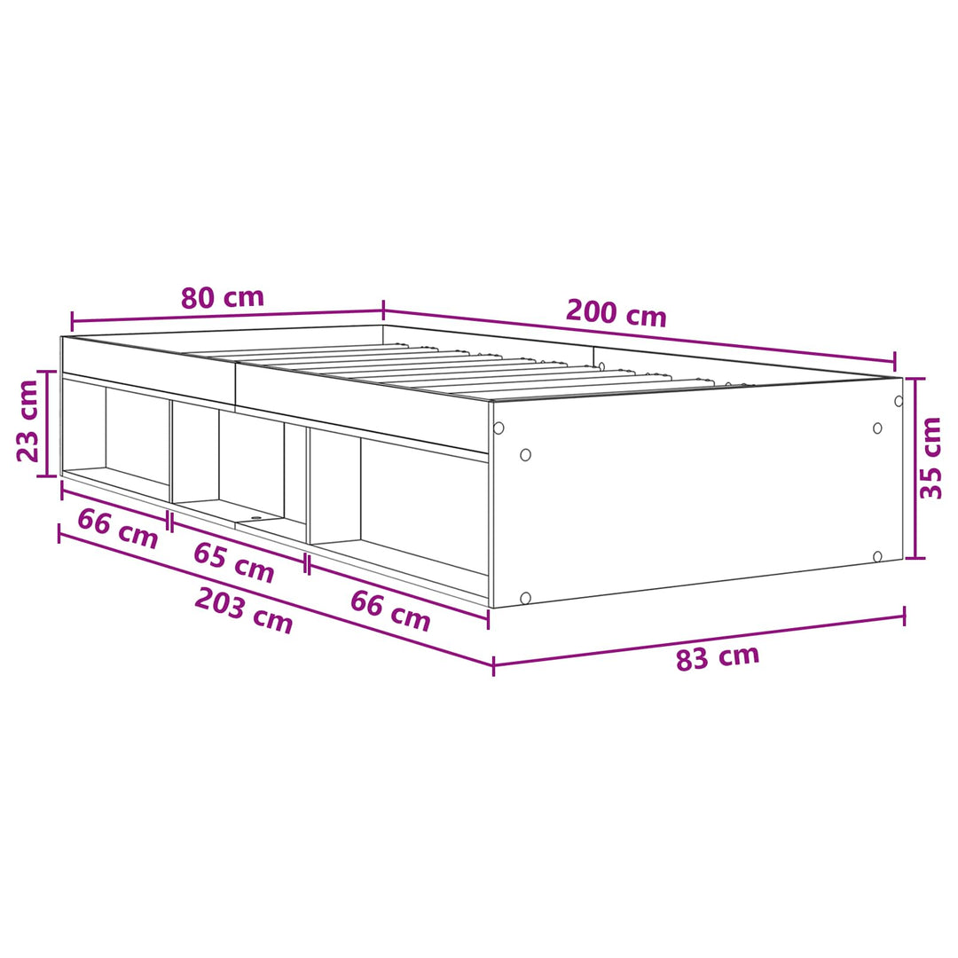 Sengestel med opbevaring Sonoma-eg 80 x 200 cm Konstrueret træ