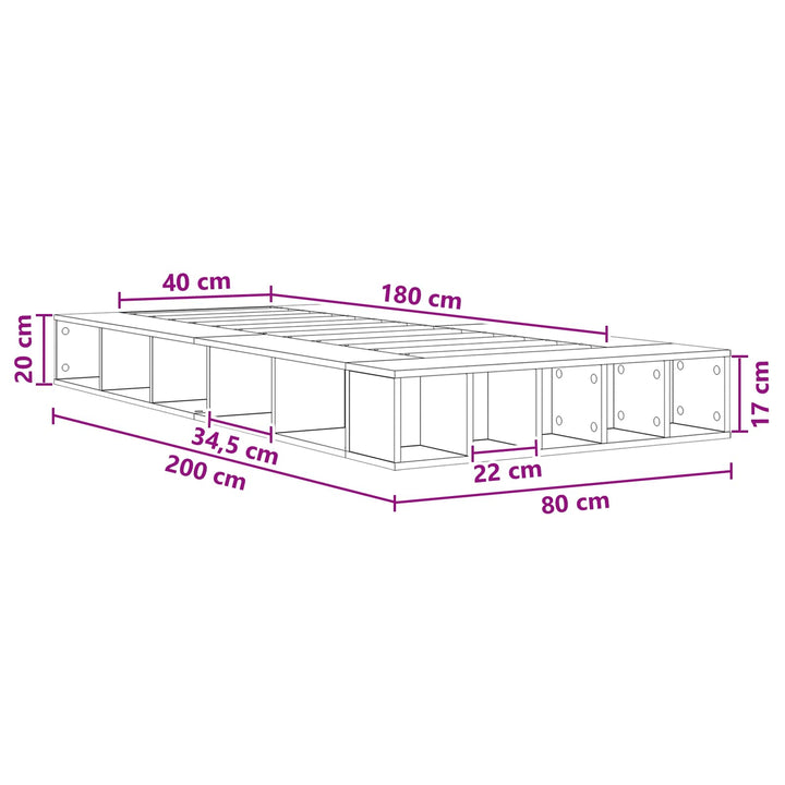 Sengestel med opbevaring Sonoma-eg 80 x 200 cm Konstrueret træ