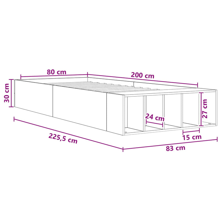 Sengestel med opbevaring Sonoma-eg 80 x 200 cm Konstrueret træ