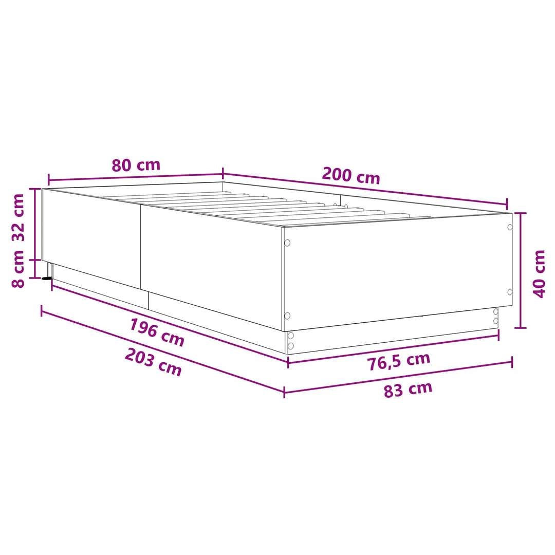 Senge ramme med LED Gammelt træ 80 x 200 cm Konstrueret træ