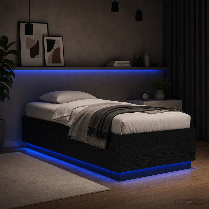 Senge ramme med LED Sort eg 80 x 200 cm Konstrueret træ