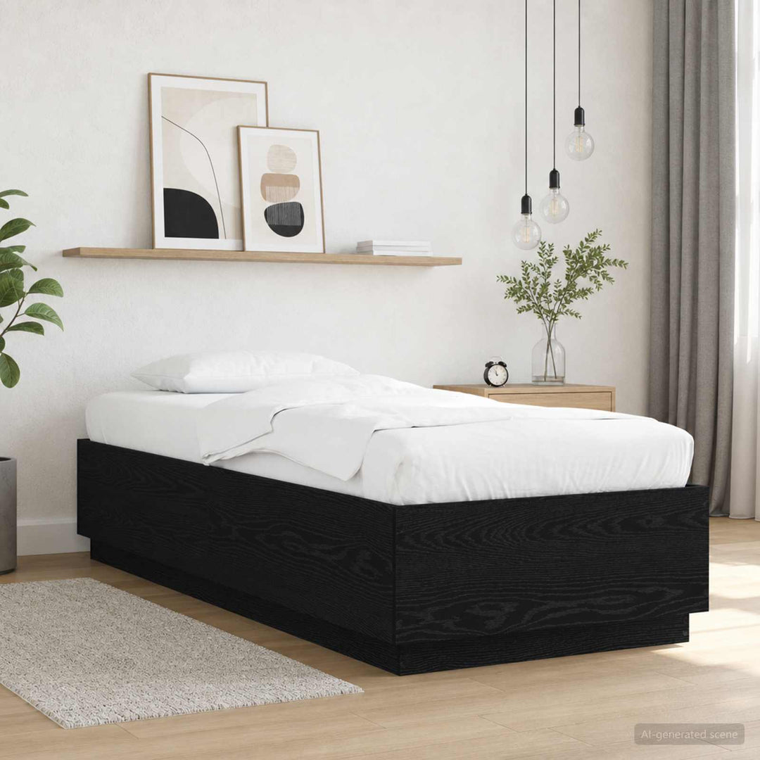Senge ramme med LED Sort eg 80 x 200 cm Konstrueret træ