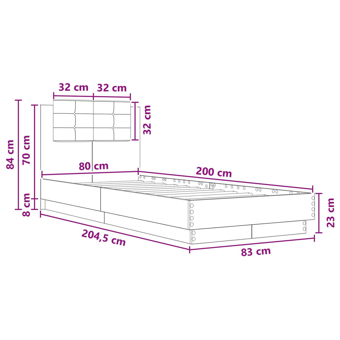 Sengestel med hovedgærde Røget eg 80 x 200 cm Konstrueret træ