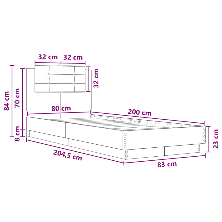 Sengestel med hovedgærde Sort eg 80 x 200 cm Konstrueret træ