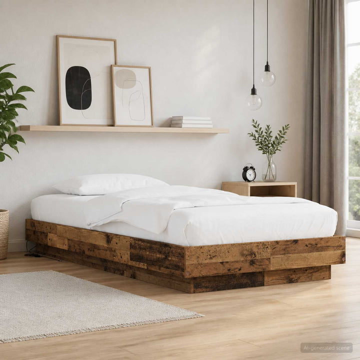 Senge ramme med LED Gammelt træ 80 x 200 cm Konstrueret træ