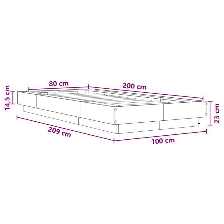 Senge ramme med LED Grå Sonoma 80 x 200 cm Konstrueret træ