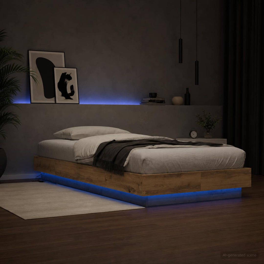 Senge ramme med LED Artisan-eg 80 x 200 cm Konstrueret træ