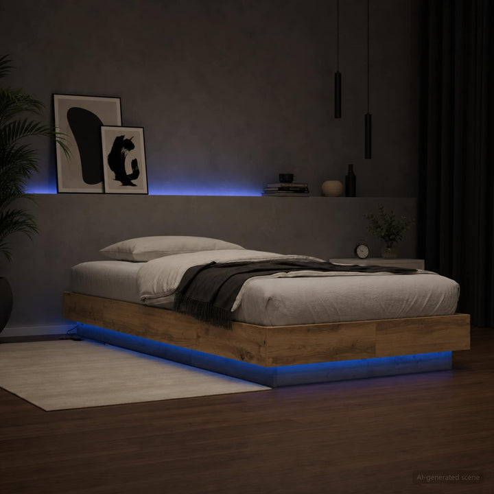 Senge ramme med LED Artisan-eg 80 x 200 cm Konstrueret træ