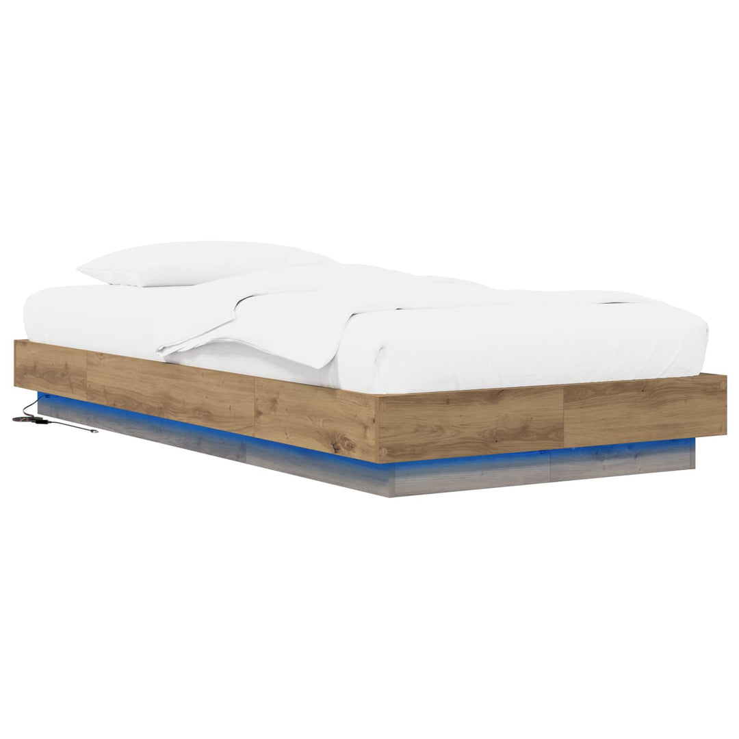 Senge ramme med LED Artisan-eg 80 x 200 cm Konstrueret træ