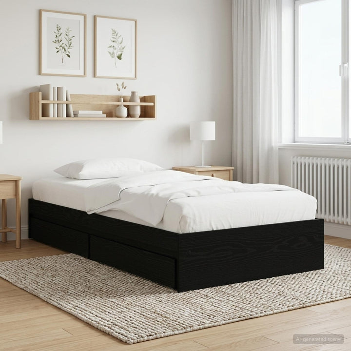 Sengestel med opbevaring Sort eg 80 x 200 cm Konstrueret træ