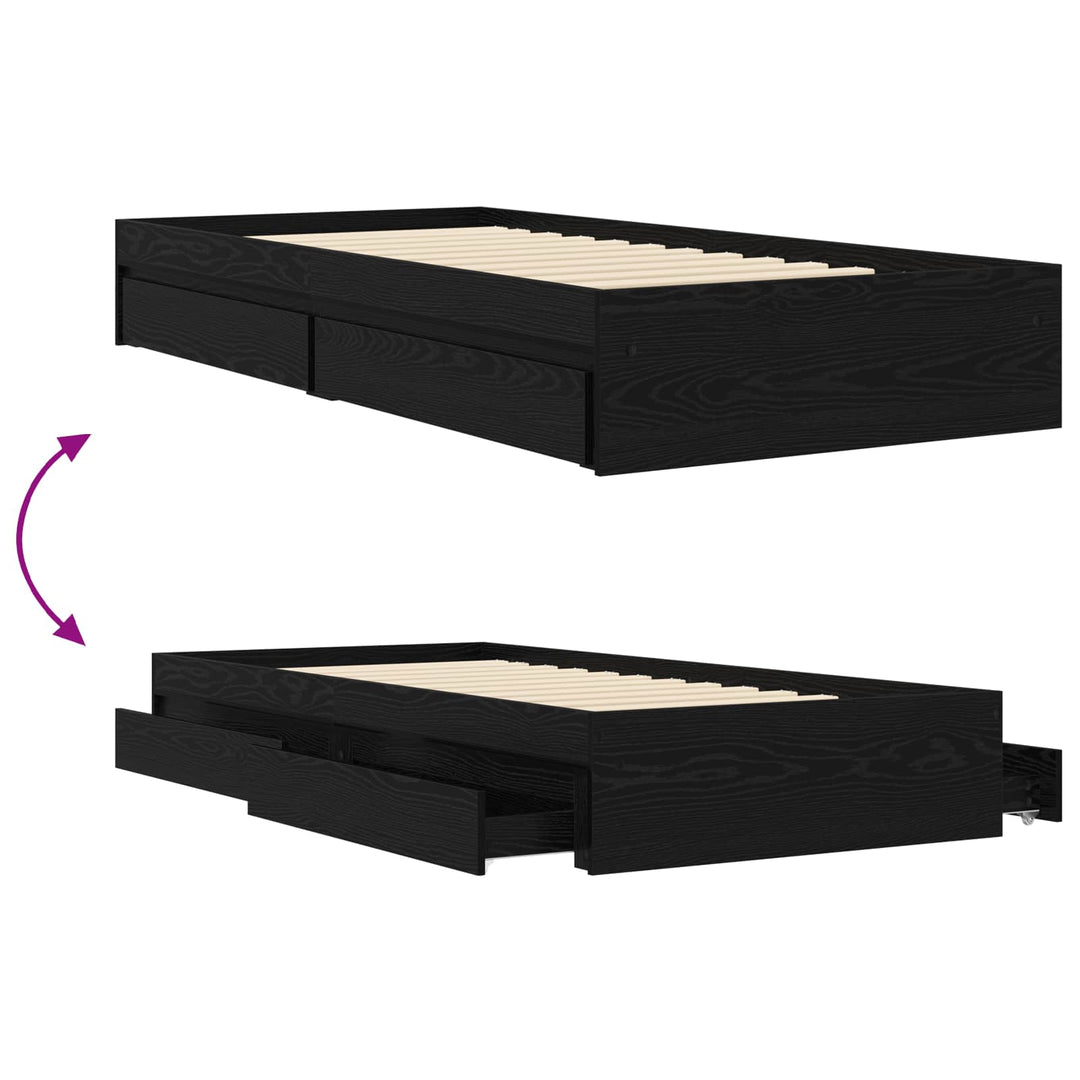 Sengestel med opbevaring Sort eg 80 x 200 cm Konstrueret træ
