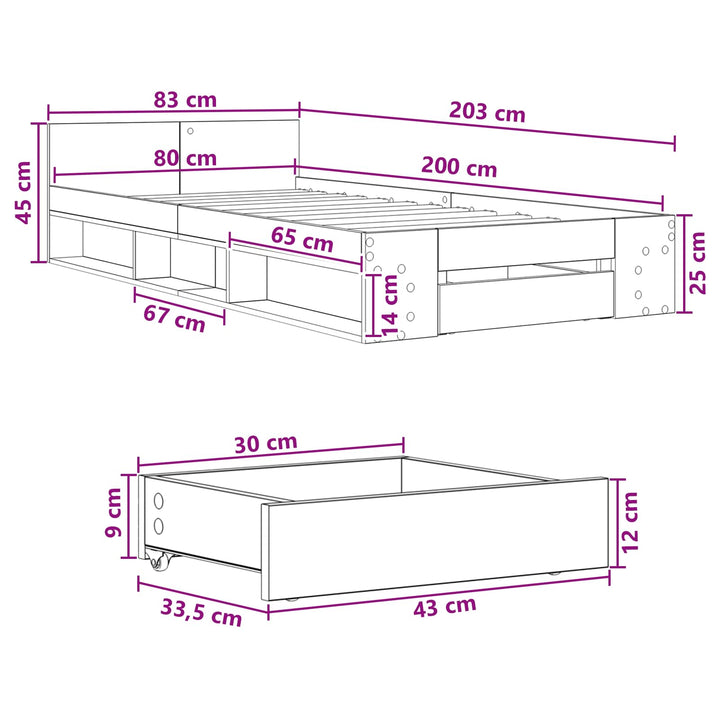 Sengestel med opbevaring Artisan-eg 80 x 200 cm Konstrueret træ