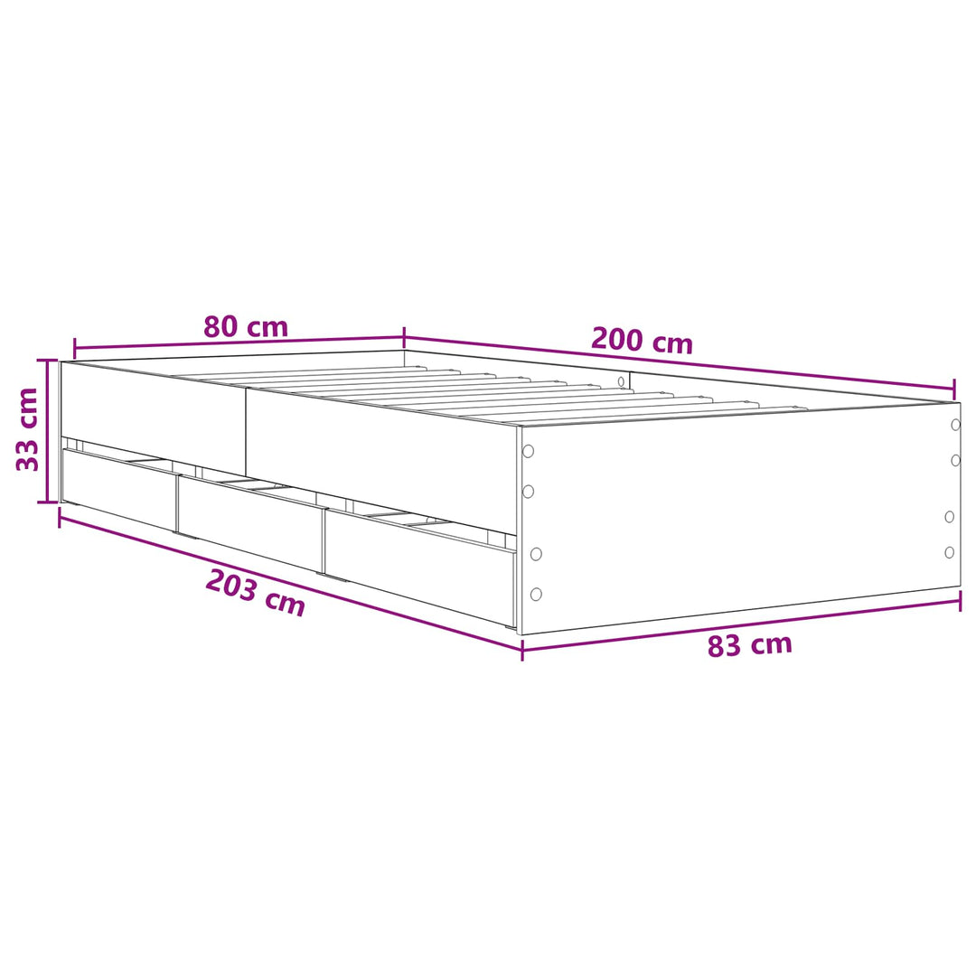 Sengestel med opbevaring Grå Sonoma 80 x 200 cm Konstrueret træ