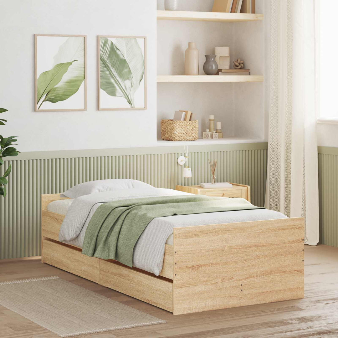 Sengestel med opbevaring Sonoma-eg 80 x 200 cm Konstrueret træ