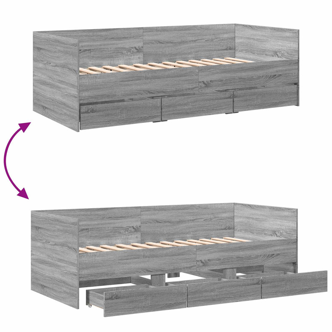 Sengestel med opbevaring Grå Sonoma 80 x 200 cm Konstrueret træ