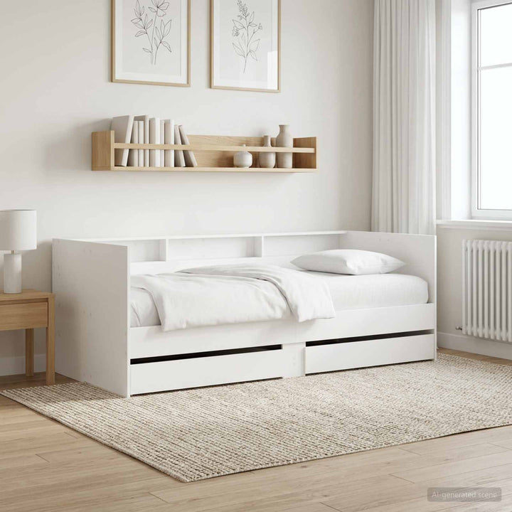 Daybed med skuffe med hylde med hovedgærde Hvid Konstrueret træ