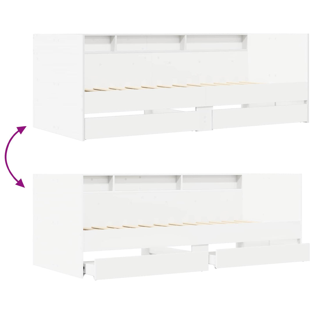 Daybed med skuffe med hylde med hovedgærde Hvid Konstrueret træ