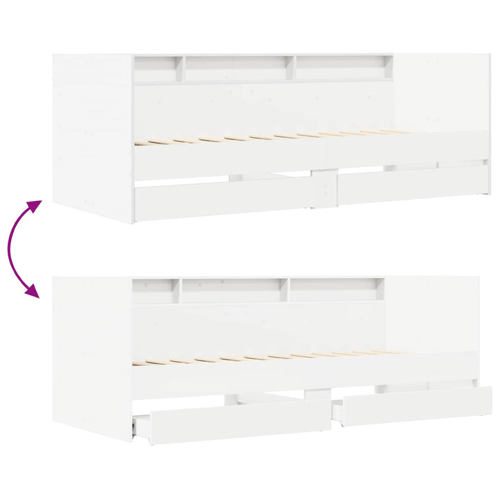 Daybed med skuffe med hylde med hovedgærde Hvid Konstrueret træ