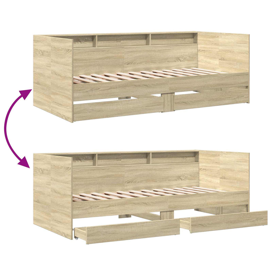 Sengestel med opbevaring Sonoma-eg 80 x 200 cm Konstrueret træ