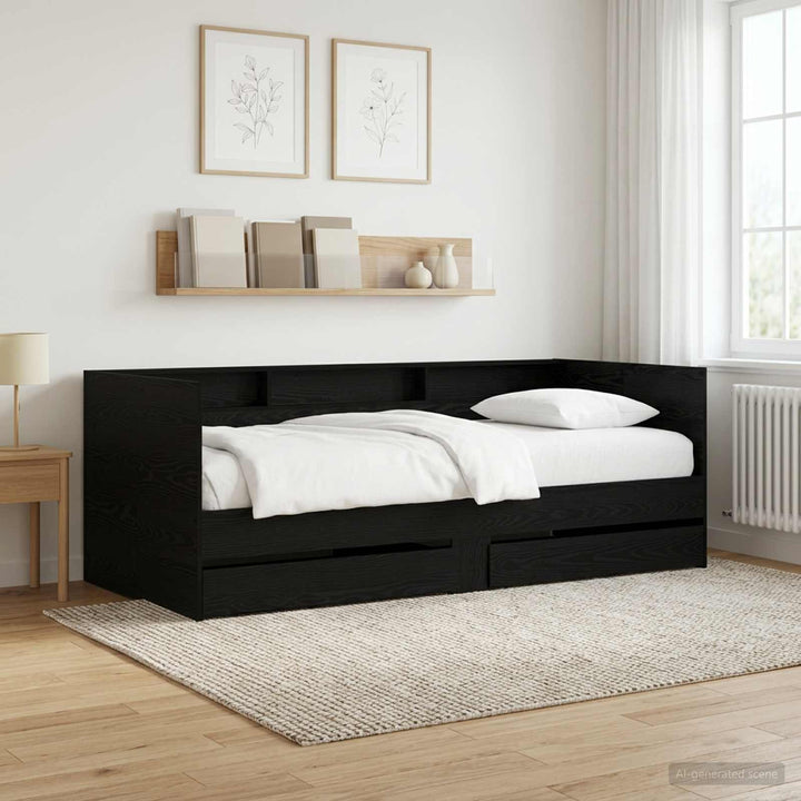 Daybed med skuffe med hylde Sort eg Konstrueret træ