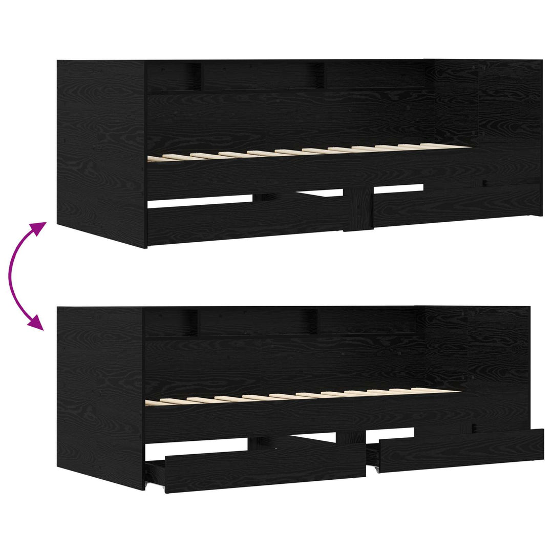 Daybed med skuffe med hylde Sort eg Konstrueret træ