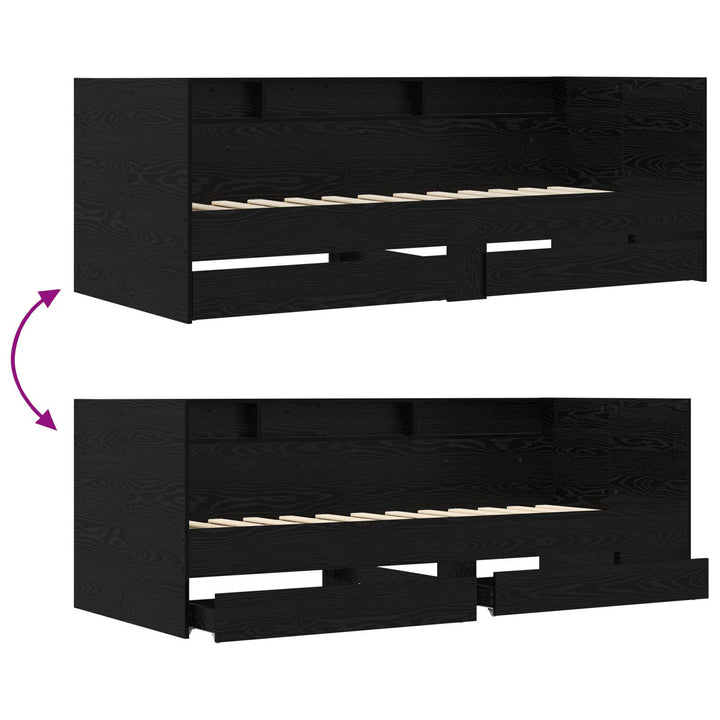 Daybed med skuffe med hylde Sort eg Konstrueret træ