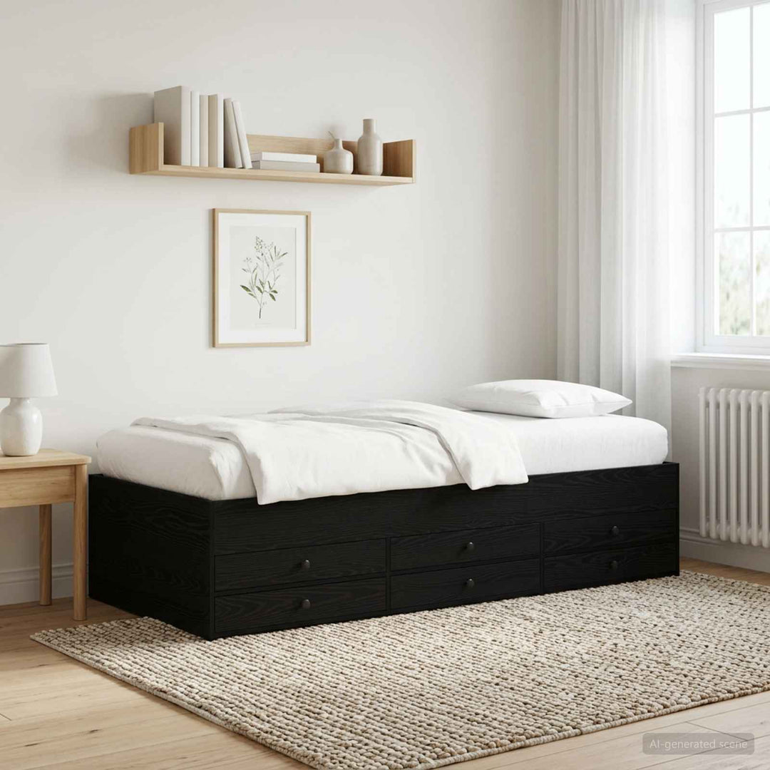 Sengestel med opbevaring Sort eg 80 x 200 cm Konstrueret træ