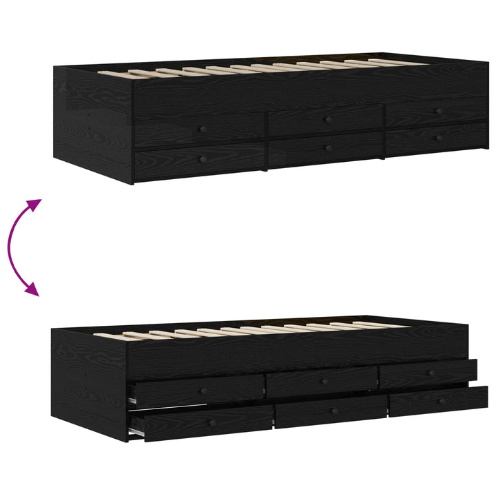Sengestel med opbevaring Sort eg 80 x 200 cm Konstrueret træ