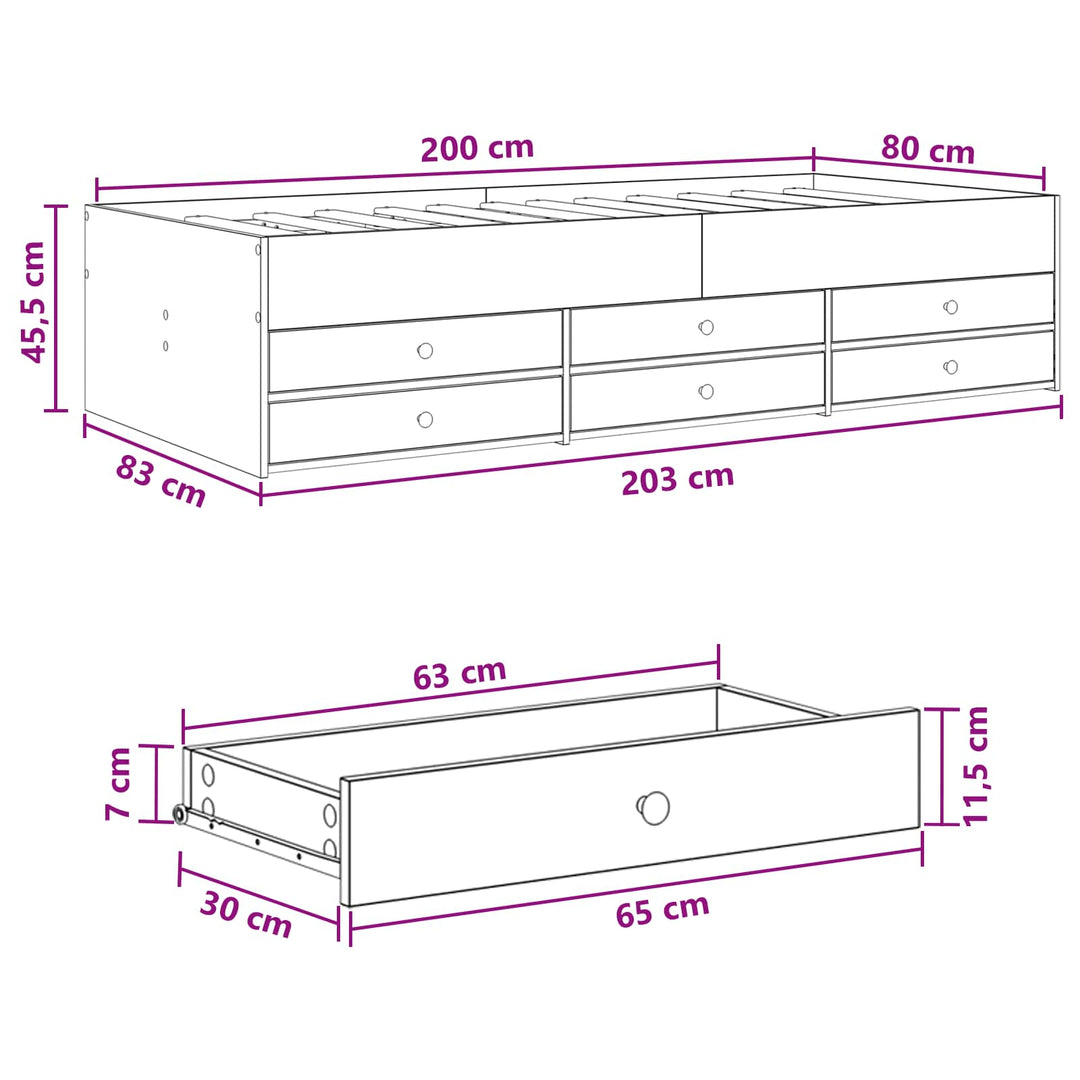 Sengestel med opbevaring Artisan-eg 80 x 200 cm Konstrueret træ