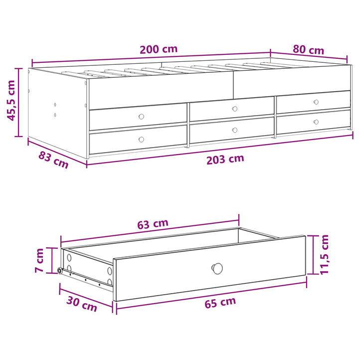 Sengestel med opbevaring Artisan-eg 80 x 200 cm Konstrueret træ