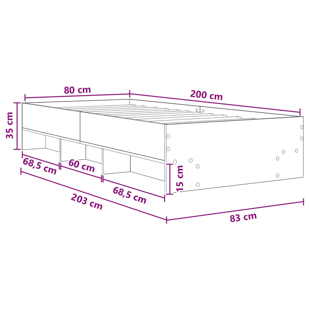 Sengestel med hylde Gammelt træ 80 x 200 cm Konstrueret træ
