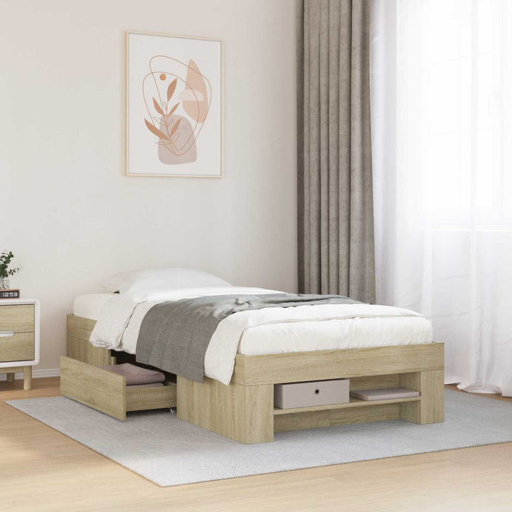 Sengestel med opbevaring Sonoma-eg 80 x 200 cm Konstrueret træ