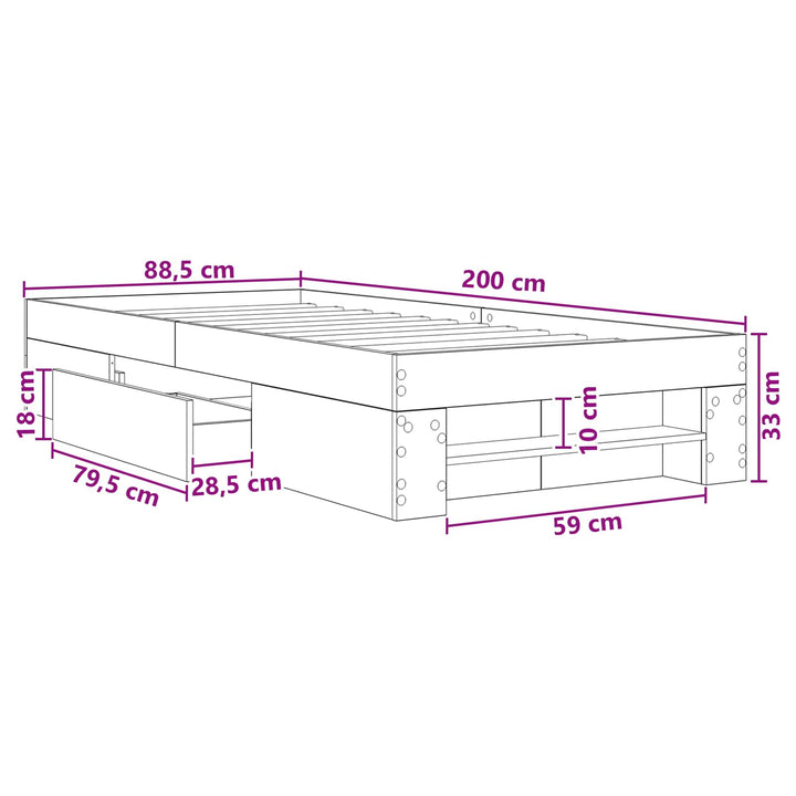 Sengestel med opbevaring med skuffe Gammelt træ 80 x 200 cm