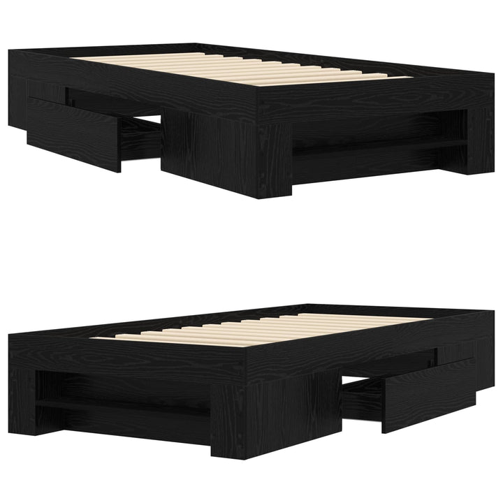 Sengestel med opbevaring Sort eg 80 x 200 cm Konstrueret træ