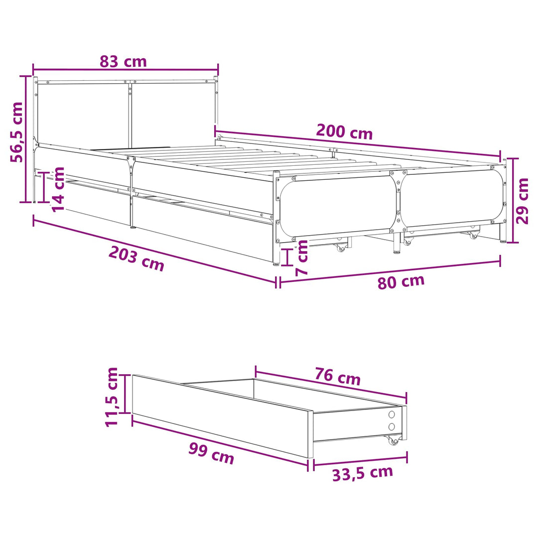 Sengestel med hovedgærde Røget eg 80 x 200 cm Konstrueret træ