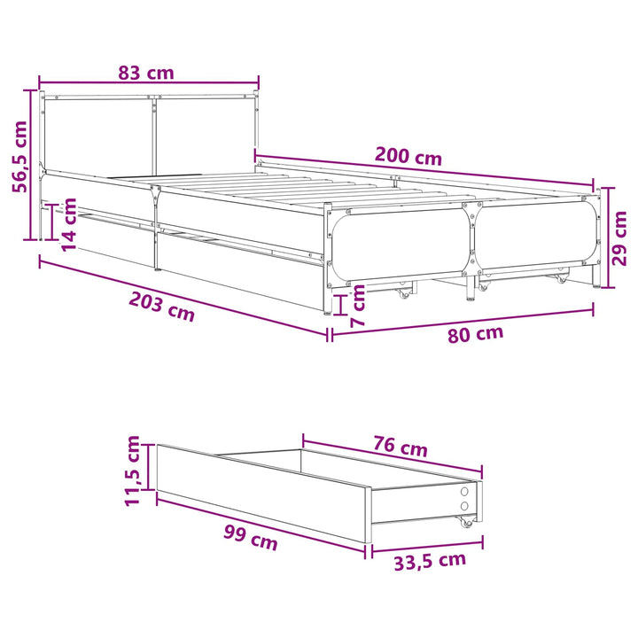 Sengestel med hovedgærde Røget eg 80 x 200 cm Konstrueret træ