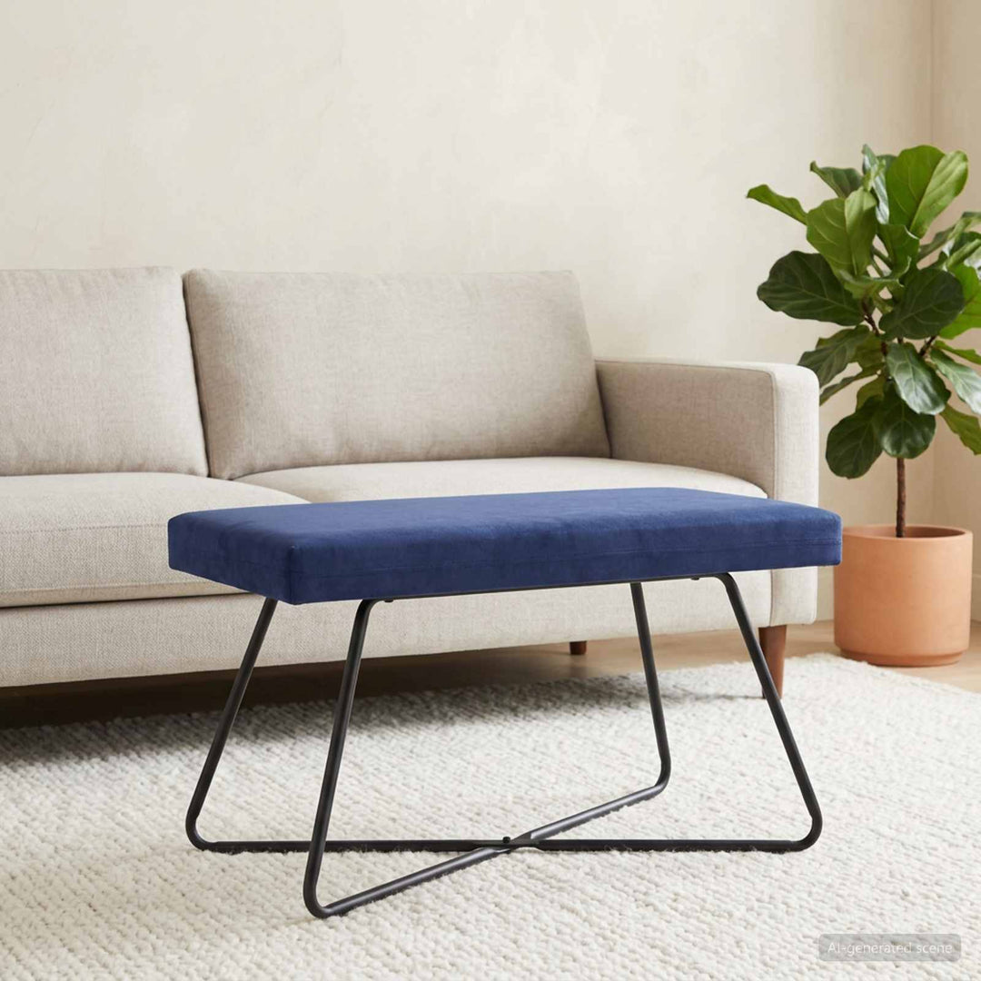 bænk Ensfarvet Politi blå 80 x 40 x 45 cm Velour