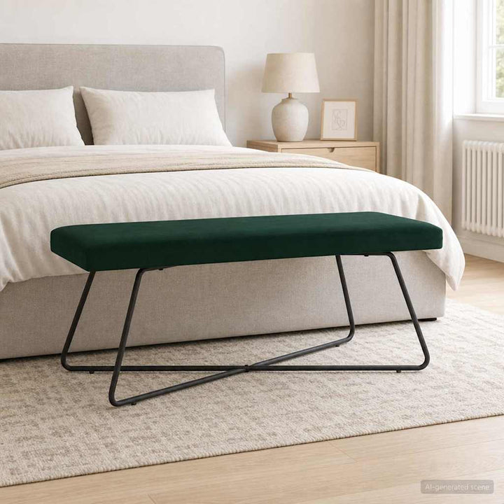 bænk Ensfarvet Mørkegrøn 110 x 40 x 45 cm Velour