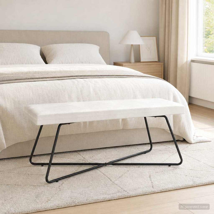bænk Cremefarvet 110 x 40 x 45 cm Fløjl