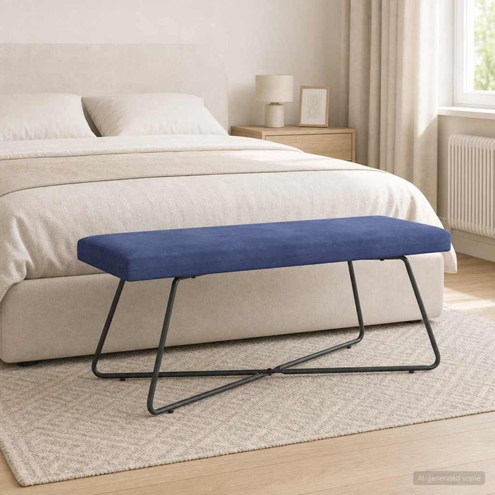 bænk Politi blå 110 x 40 x 45 cm Fløjl