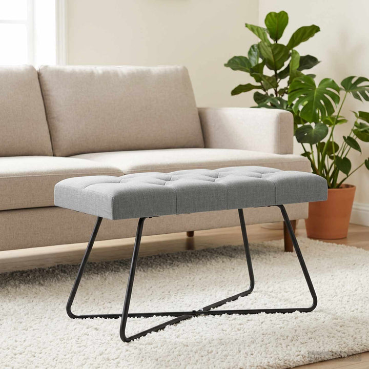 Bænk med knap tufting Lysegrå 80 x 40 x 46 cm Stof