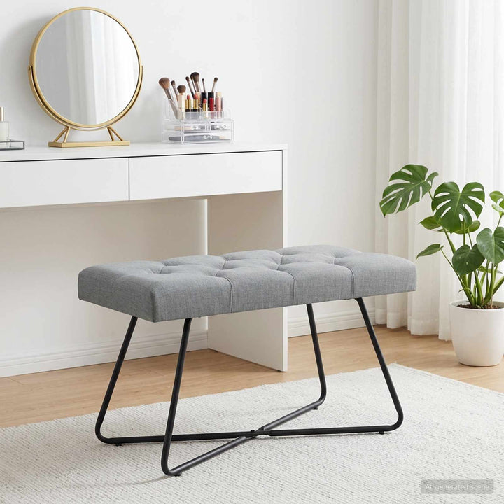Bænk med knap tufting Lysegrå 80 x 40 x 46 cm Stof