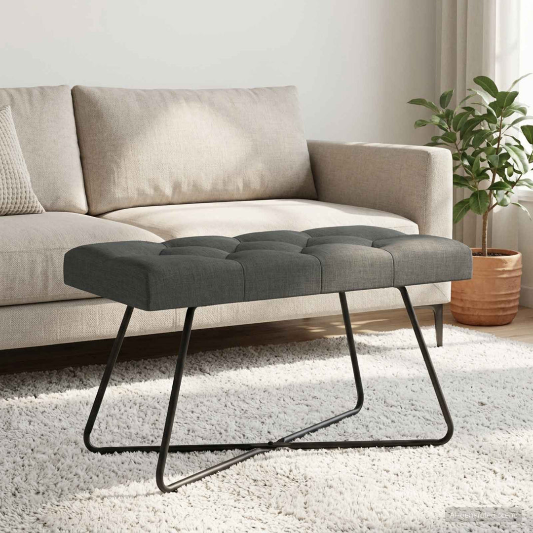 Bænk med knap tufting Mørkegrå 80 x 40 x 46 cm Stof
