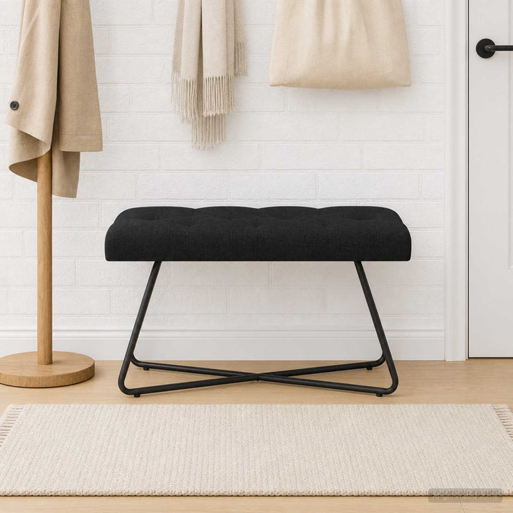 Bænk med knap tufting Sort 80 x 40 x 46 cm Stof