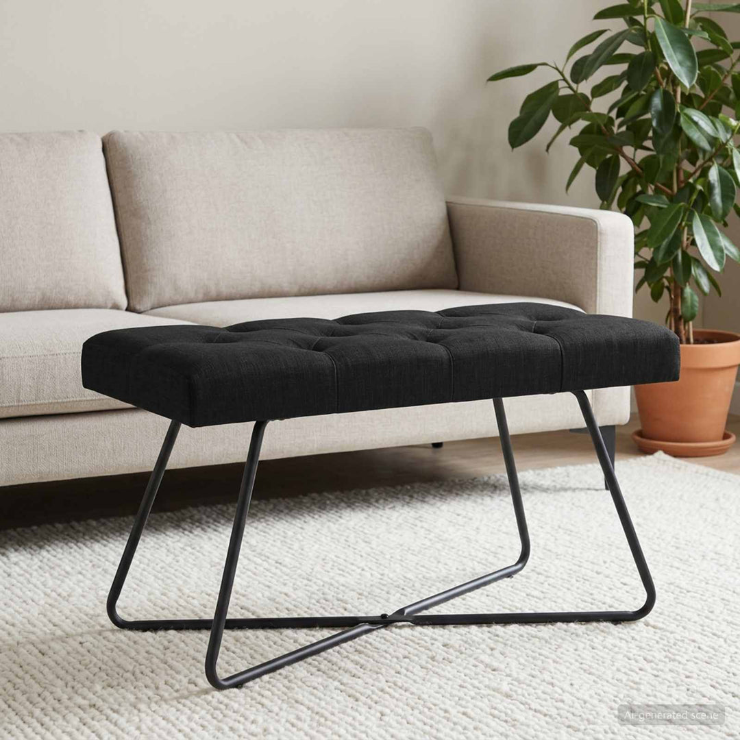 Bænk med knap tufting Sort 80 x 40 x 46 cm Stof
