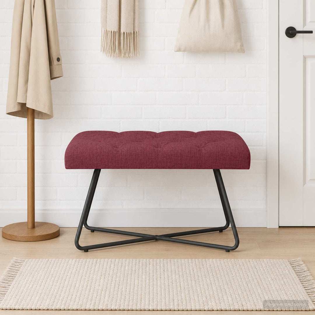 Bænk med knap tufting Vinrød 80 x 40 x 46 cm Stof